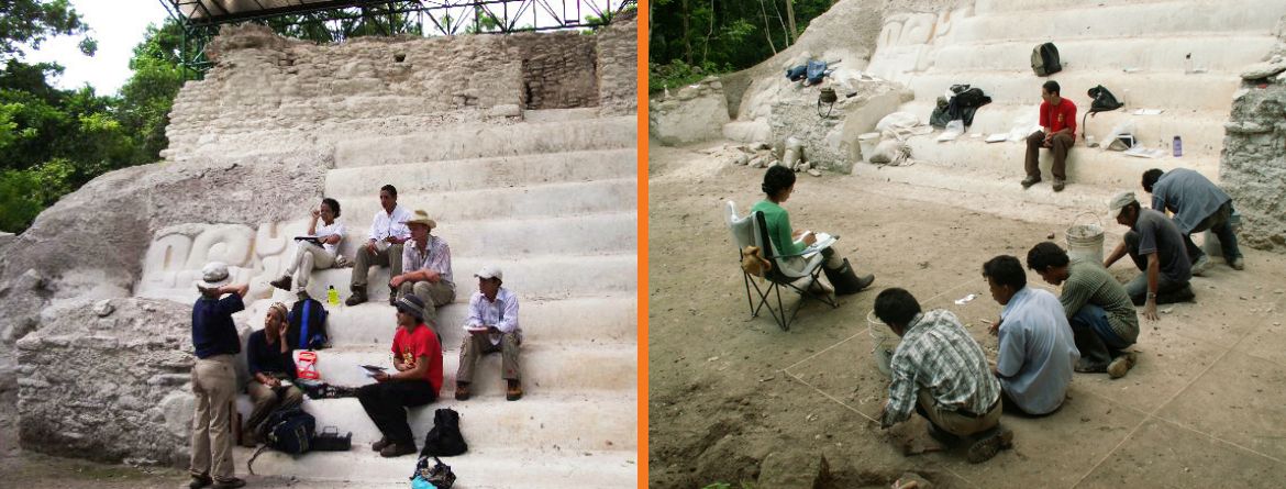 Anthropology field work, people on steps and digging