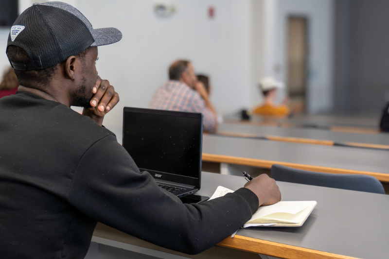 student contemplates in classroom