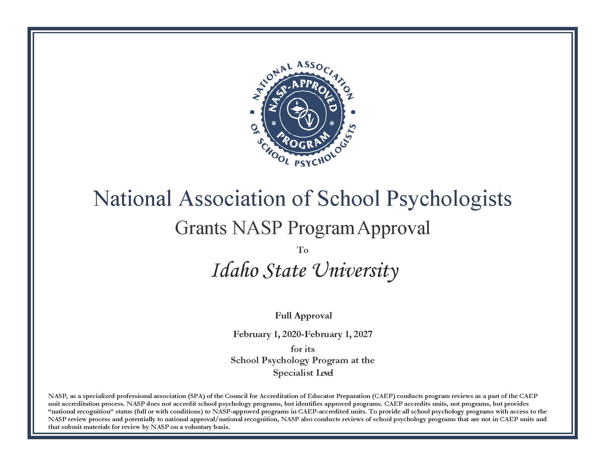 National Association of School Psychologists NASP Program Approval