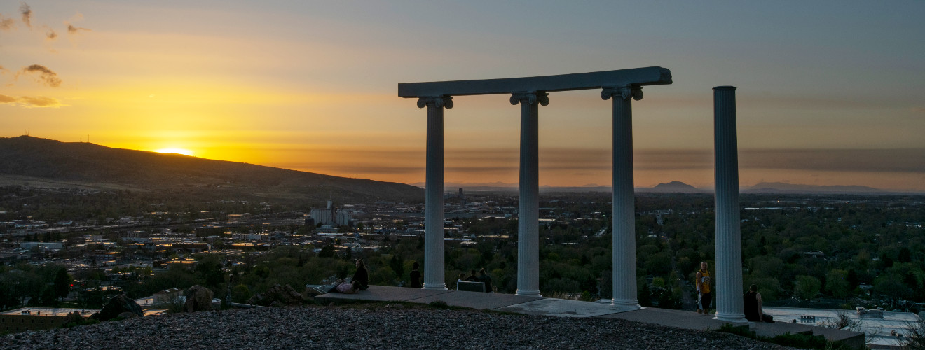 ISU pillars at sunset