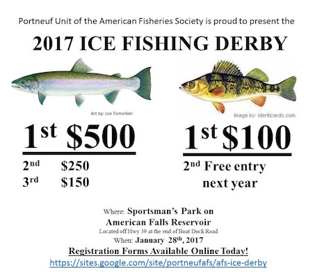 Fishing Derby Flyer showing $500 prize for trout, $100 for perch. 