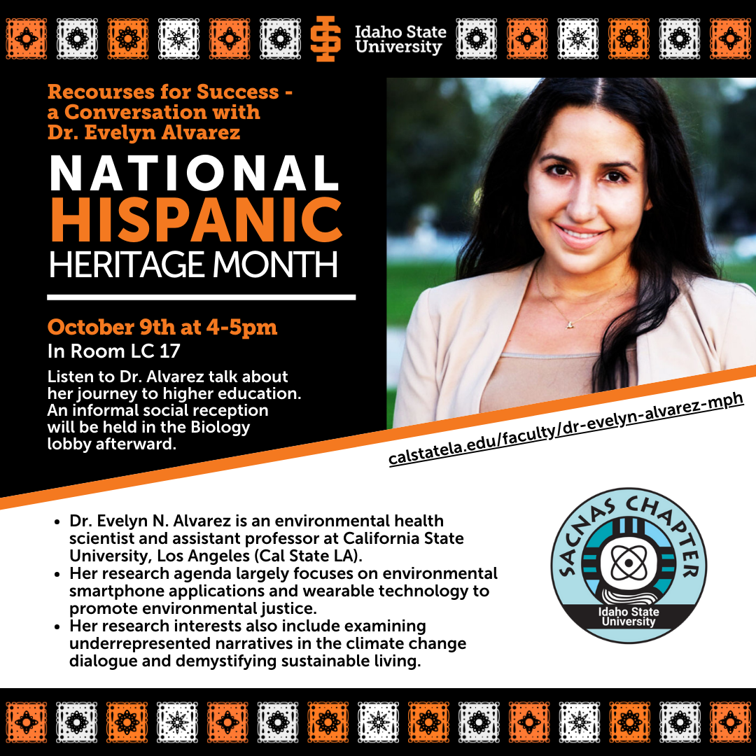 Hispanic Heritage Month Recourses for Success: a conversation with Dr. Alvarez. Oct 9th at 4pm in Room LC 17