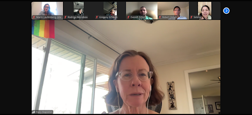 Tracy Stapleton with online class members (headshots of the folks participating)