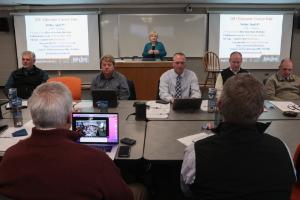 Idaho State University College of Education leaders, administrators, and local school superintendents during an on campus meeting share their experience, skills, and tips working with people and school districts during their careers.