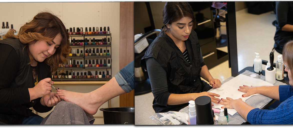 Nail Technician students working in the lab