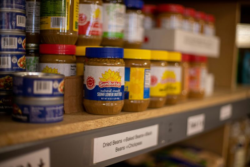 Foodbank shelc with peanut butter, a healthy and inexpensive protein source