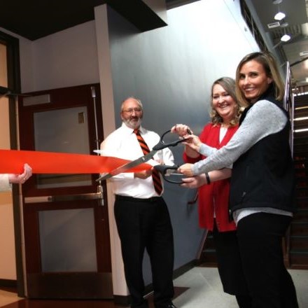 Alli Crane and Stephanie Foreman cut the ribbon to officially open Benny's Pantry on the ISU Meridian campus