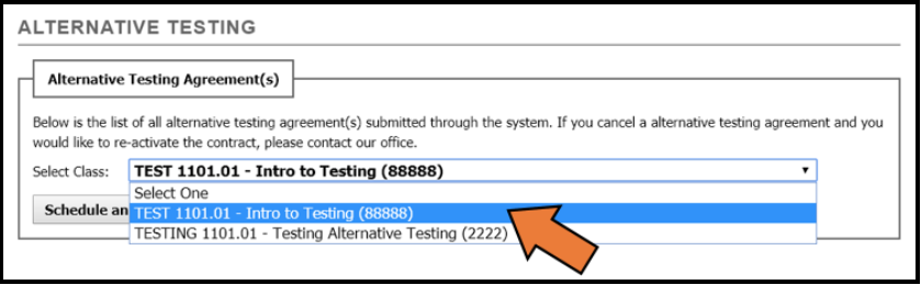 Selecting the class related to the DS Testing Agreement you would like to review by clicking on the drop-down box next to the Select Class: