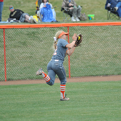 Nursing student and Bengal Softball player Kacie Burnett catches a ball during a home game