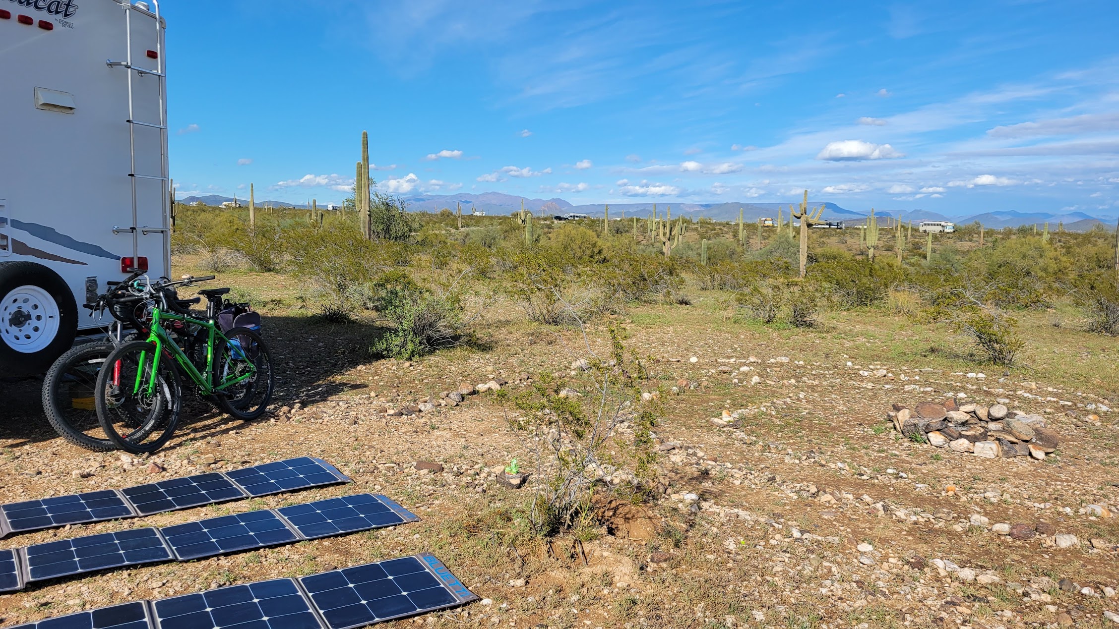 Solar panels provide electricity for a nomad researcher