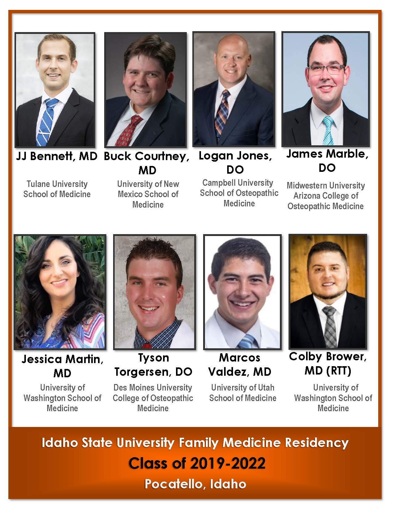 Eight images showing the new Family Medicine Residency Class of 2022 physicians