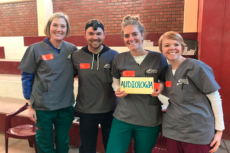 Idaho Condor audiology team members, from left, ISU audiology professor Gabe Bargen, alumni Jacob Diller and Deanna Gende, and second year audiology student Bailey Neuhaus