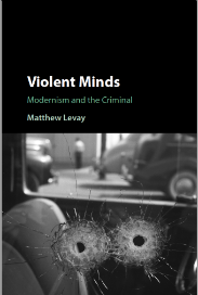 Cover of book Violent Minds published by Matthew Levay showing two bullet holes in car window