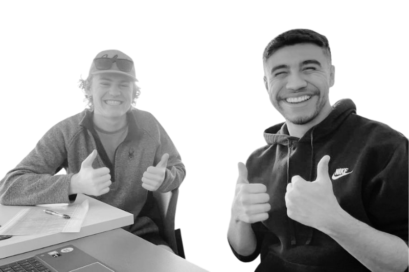 Headshot of Peck and Leyva giving thumbs up