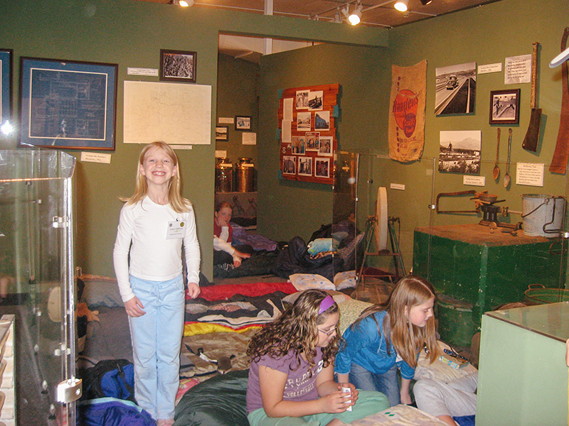 Students having a sleepover at the Idaho Natural History Museum gallery as part of Science Trek