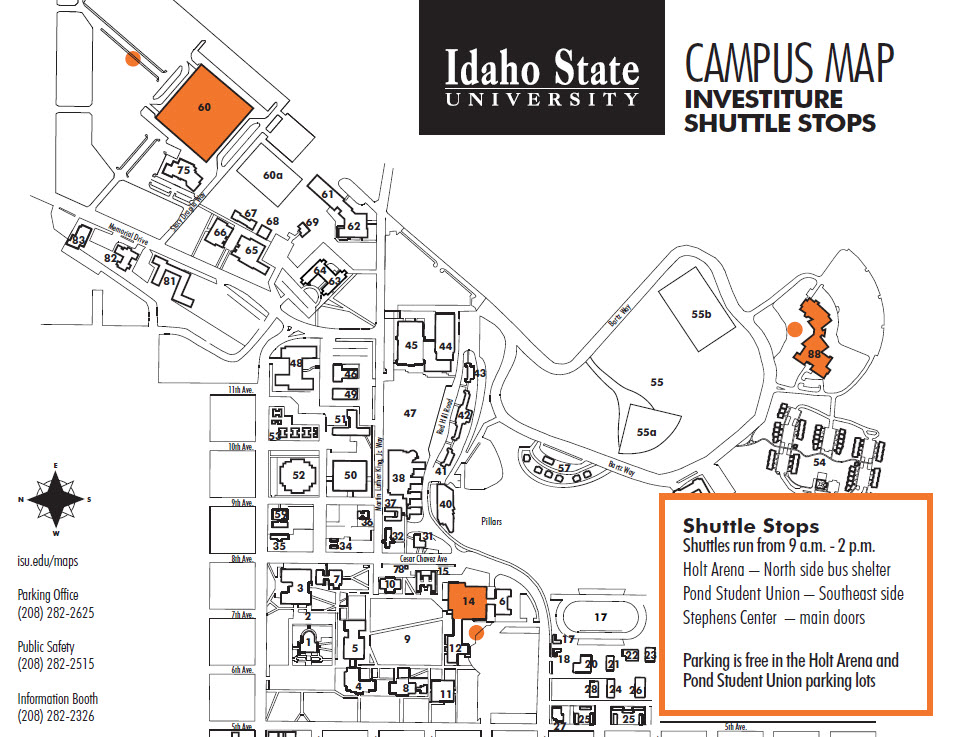 Map of campus showing shuttle stops