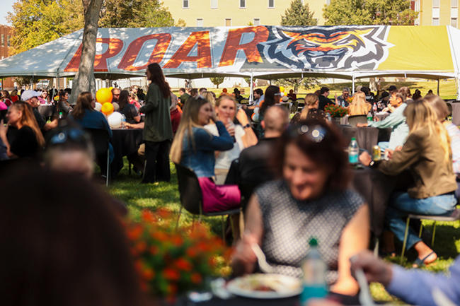 Staff enjoying food at the 2024 ISU Faculty and Staff Luncheon