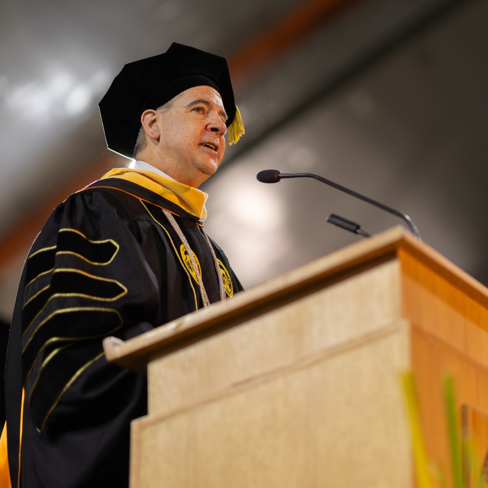 President Wagner speaking at commencement