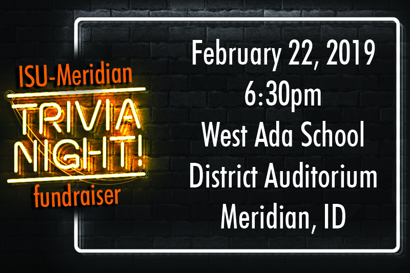 ISU Meridian Trivia Night announcement on black brick with neon lights