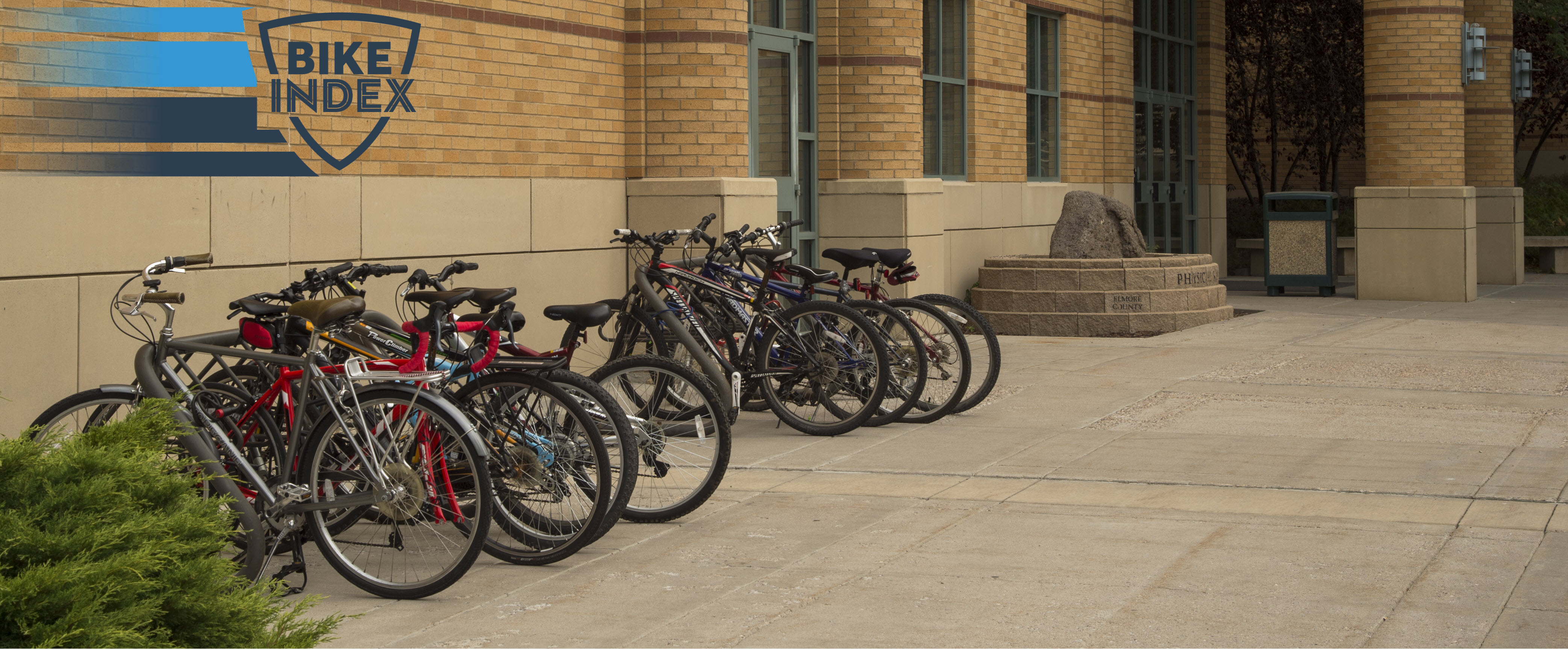 Bikes Outside Physical Science Building with Bike Index Logo