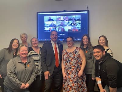 Staff council members with President Wagner