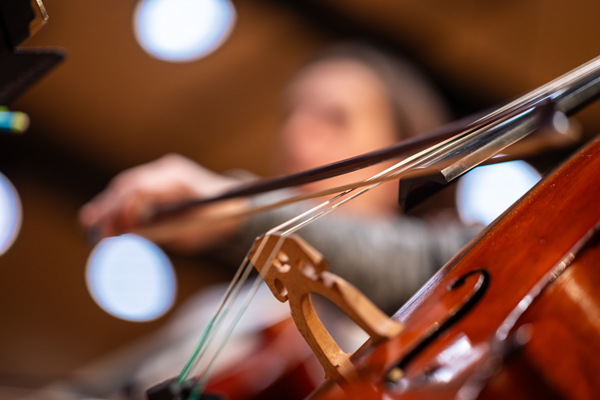 A cello being played by the Idaho State-Civic Symphony