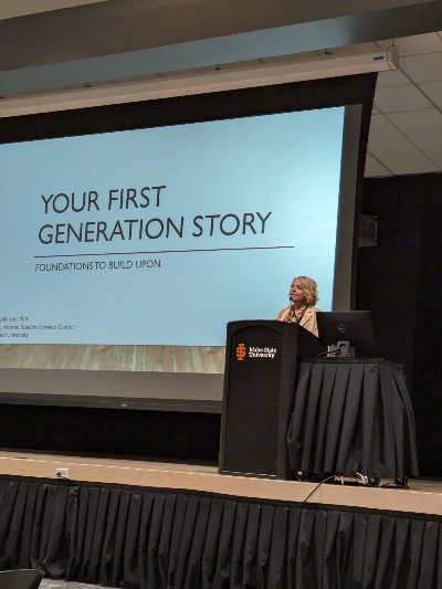 Powerpoint slide that says Your First Gen Story from the 2024 First-Gen Luncheon.