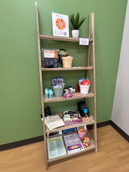 Shelf with wellness supplies.