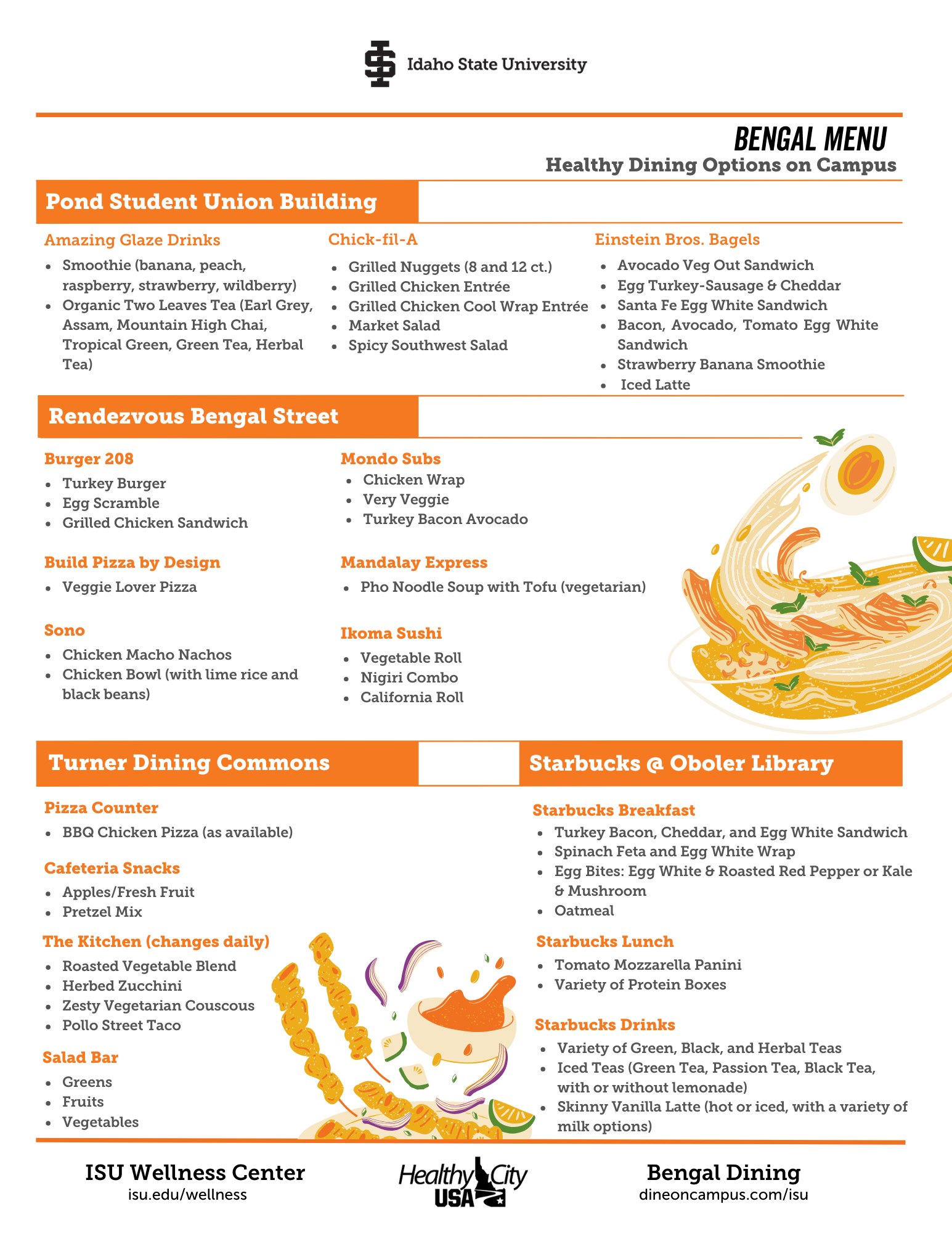 Menu of healthy dining options on campus.