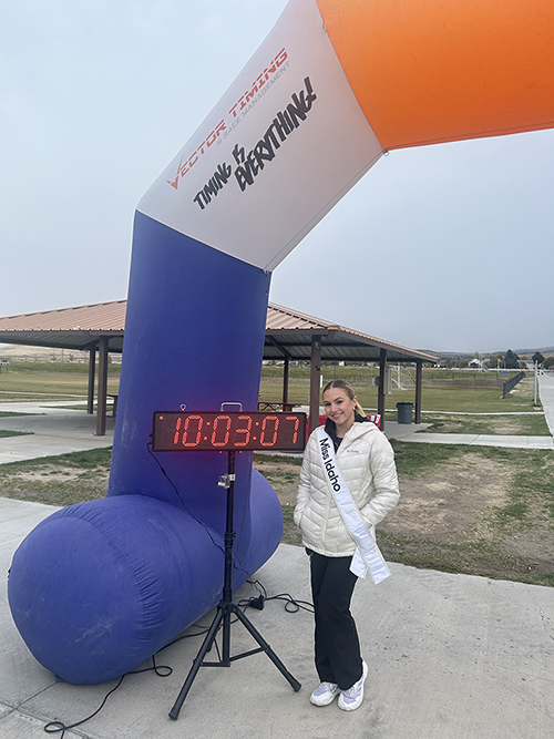 Miss Idaho at the finish line of the Run Wild Run Fun in Pocatello