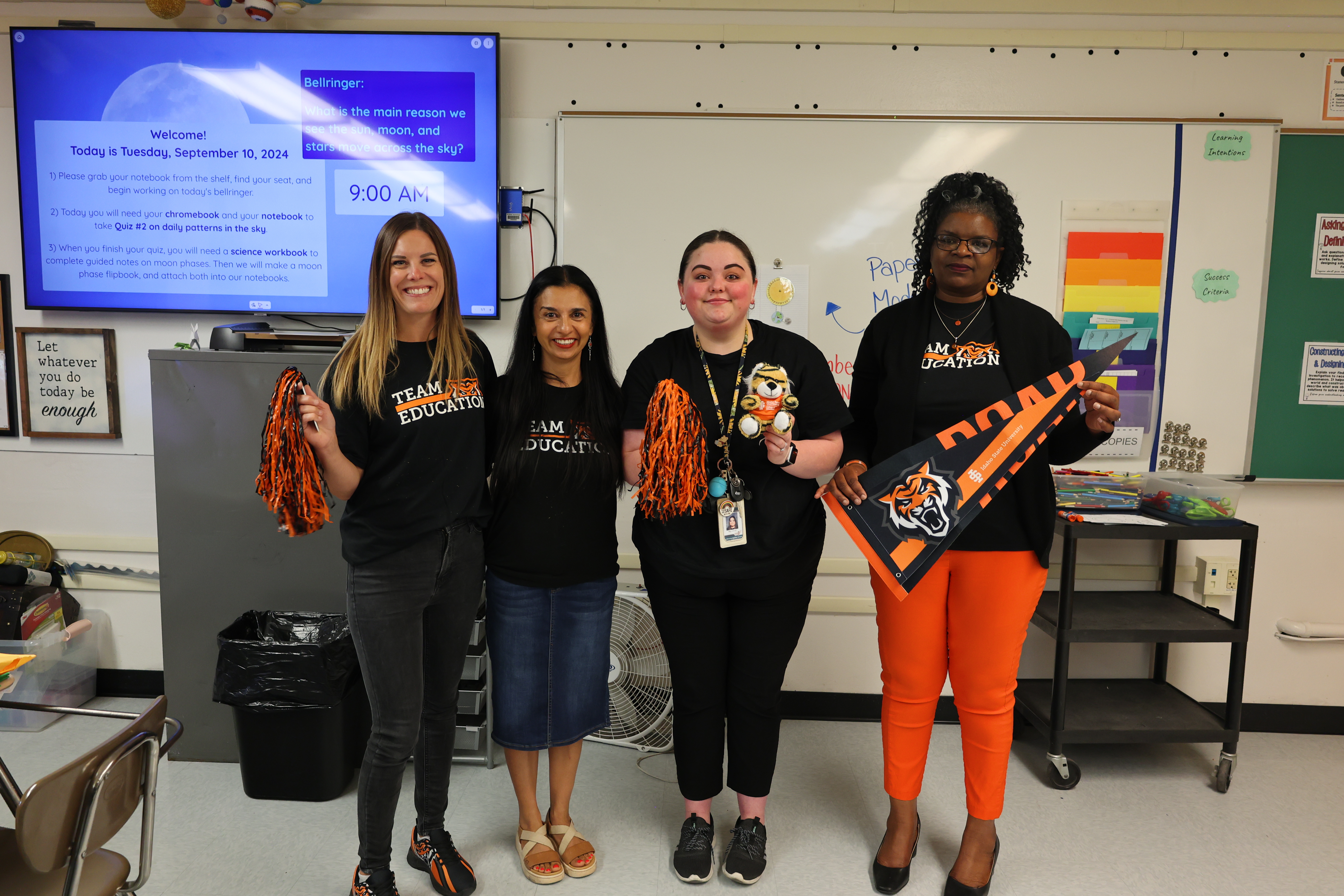 Left to Right: Interim Alumni Director Amy Dressel, ISU Field Experience Coordinator, Mona Heern, Hawthorne Middle School teacher, Dasani Gibson, and Interim College of Education Dean, Esther Ntuli