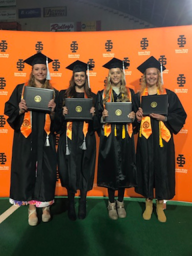 Hannah Wright and classmates at commencement