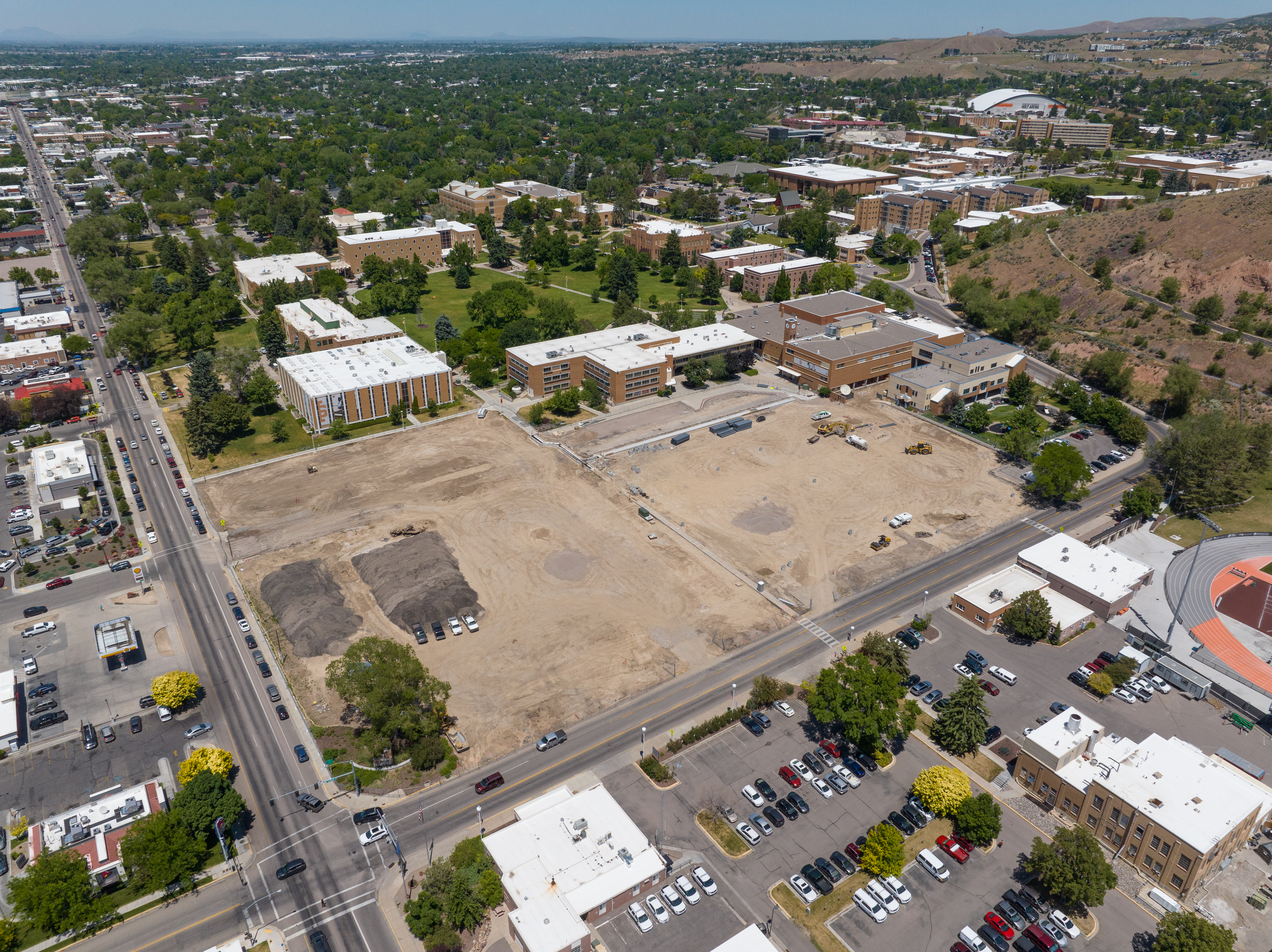 Aerial view of the G01 parking lot construction
