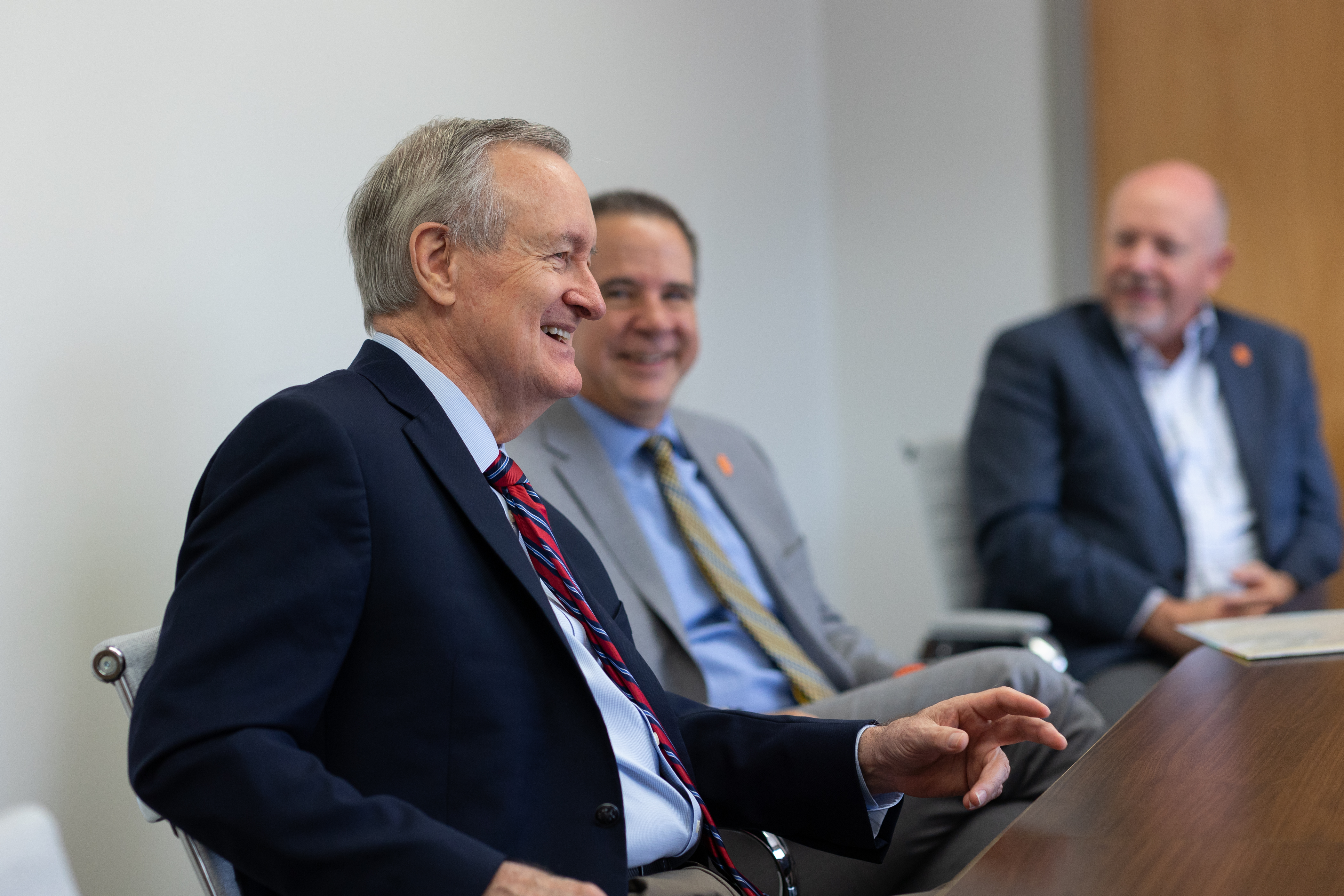 Idaho Senator Mike Crapo visits with ISU President Robert Wagner and leaders at the Veteran Student Services Center on Monday, August 5, 2024