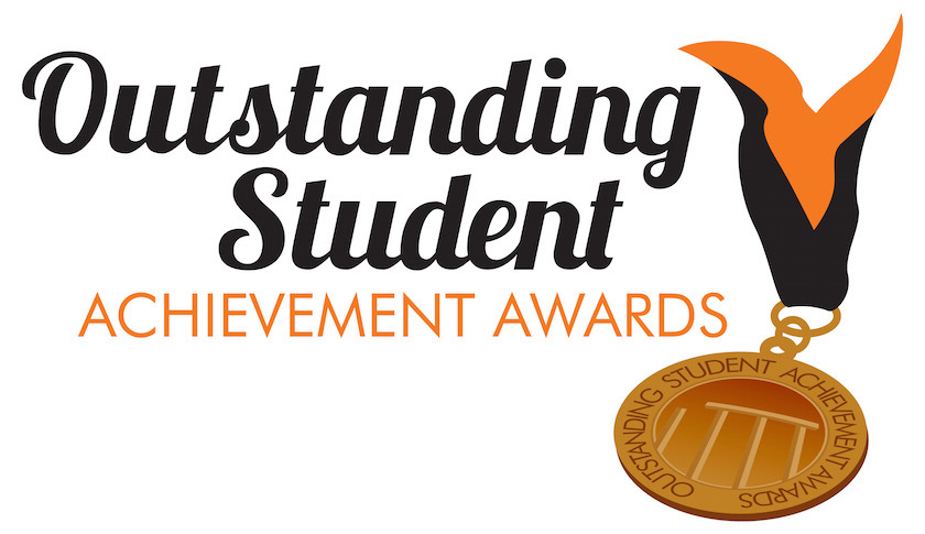 Outstanding Student Achievement Award poster and logo featuring a medal. 