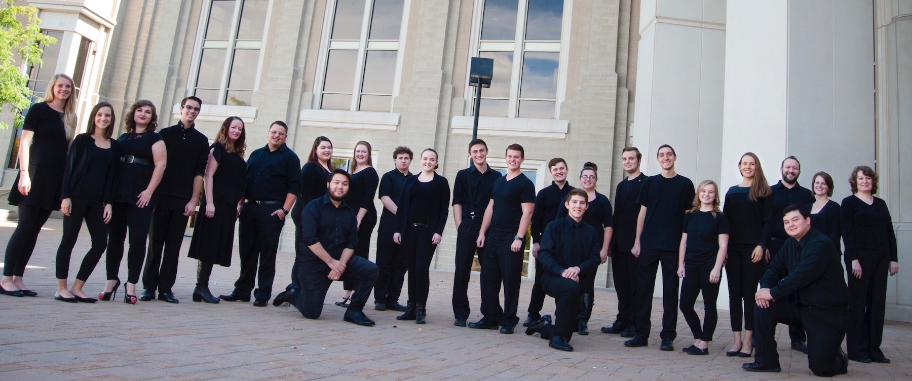 Chamber Choir lined up outside of Stephens Performing Arts Center