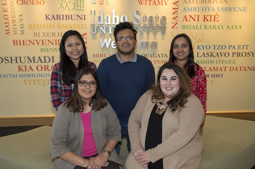 Photo of five students in the newly formed association for international students.