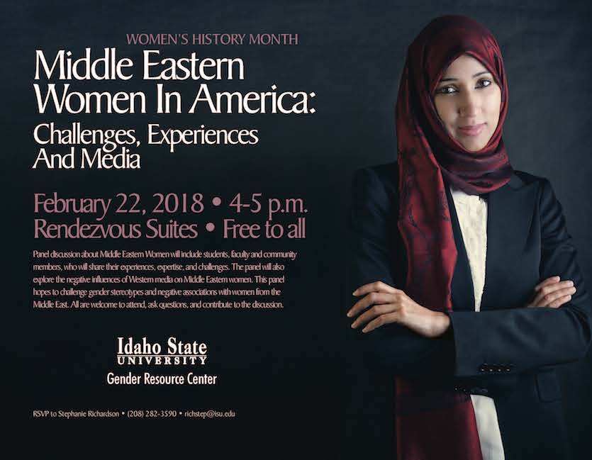 Poster advertising Middle Eastern Women in America presentation