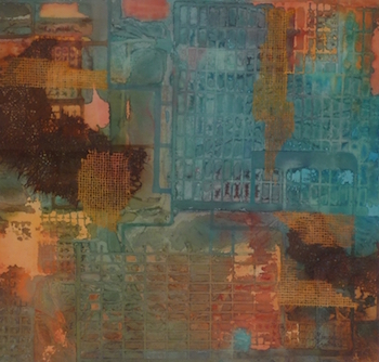 An electronic image of an abstract painting titled Urban Development. 