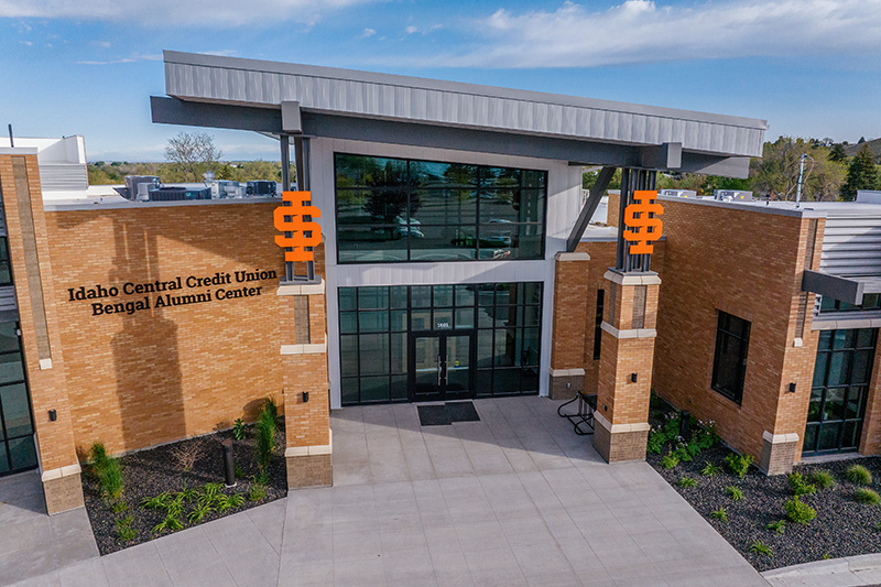 An outdoor view of the Alumni Center