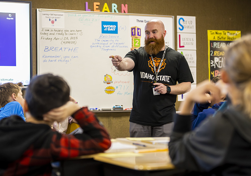 A teacher instructing children