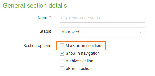 Mark as link section option highlighted in screenshot