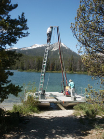 Drilling rig on Petit Lake. Photo taken by Jason Addison.