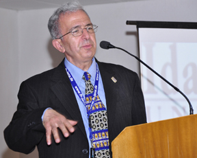 Dr. Mousavinezhad delivering a keynote address at a recent conference in India.