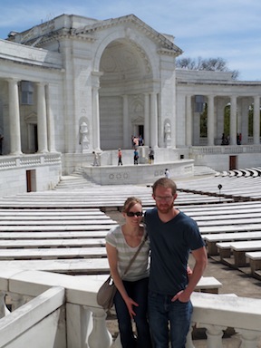 Danson and Zach Hall at the amphitheater at Arlington Cemetery in Arlington, Va., which they visited while Danson was completing her NIH externship in Washington, D.C.
