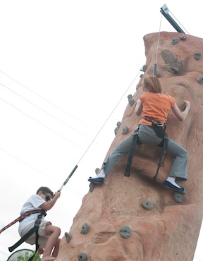 The climbing wall has been a popular activity at WBOB.